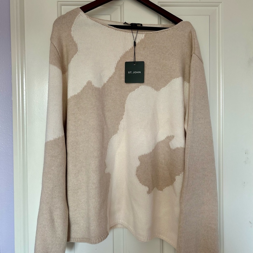 BRAND NEW! St. John Women's Cream and Tan Sweater